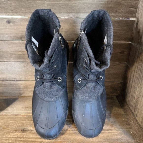 Womens Sperry Black Wool Leather‎ Ankle Duck Winter Snow Boots Size 10 M GUC - Picture 3 of 6